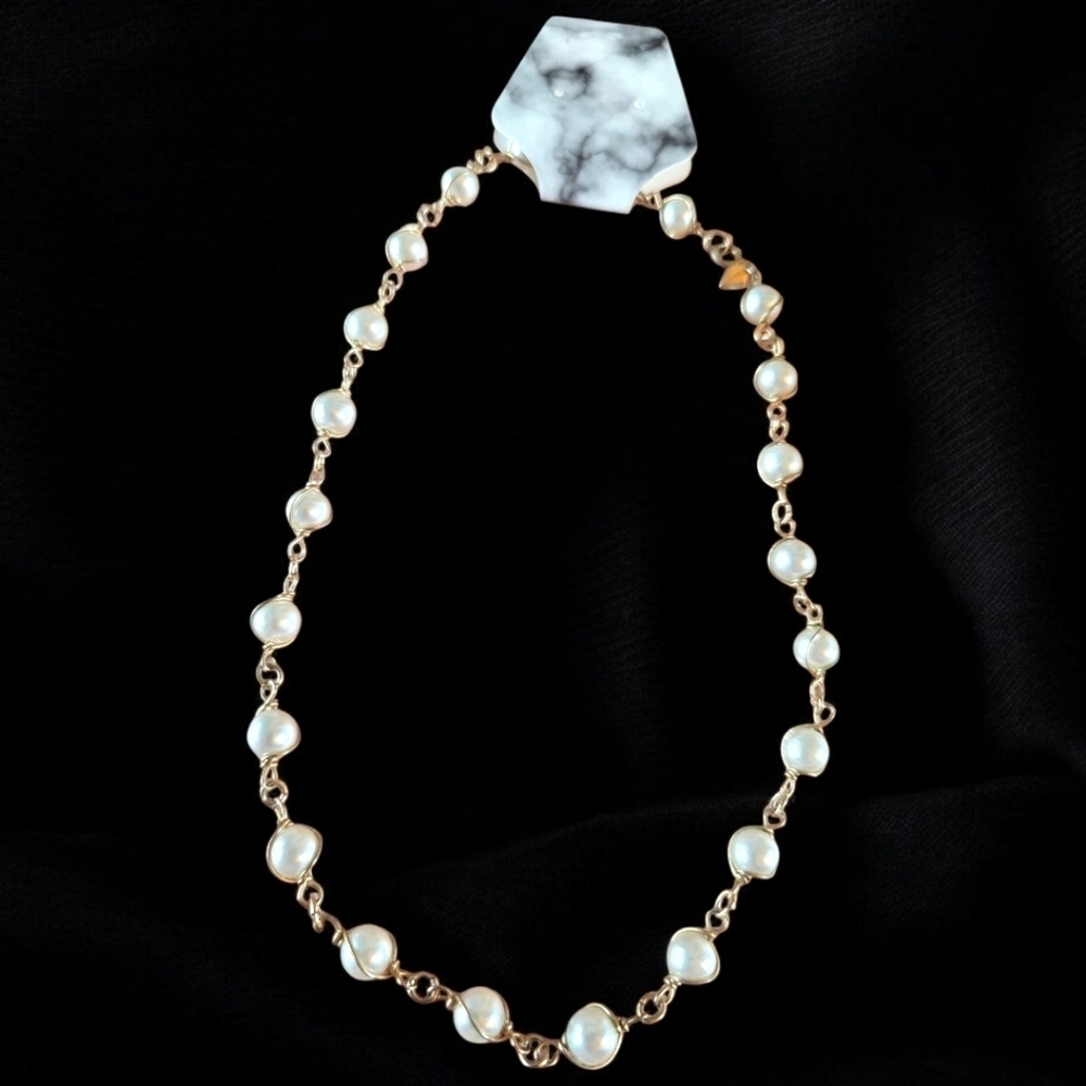 Vintage Sarah Coventry Stamped Gold-Tone Faux Pearl Link Necklace